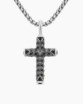 Chevron Cross Pendant in Sterling Silver with Pavé Black Diamonds, 36mm